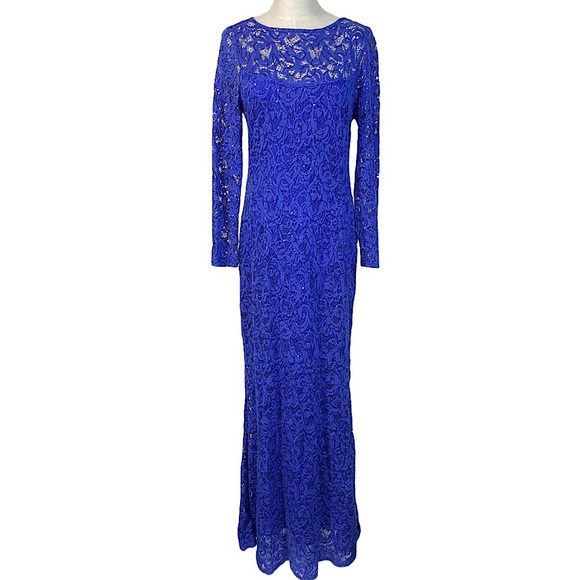 MARINA cobalt blue sequin floor-length lace gown - Picture 8 of 10